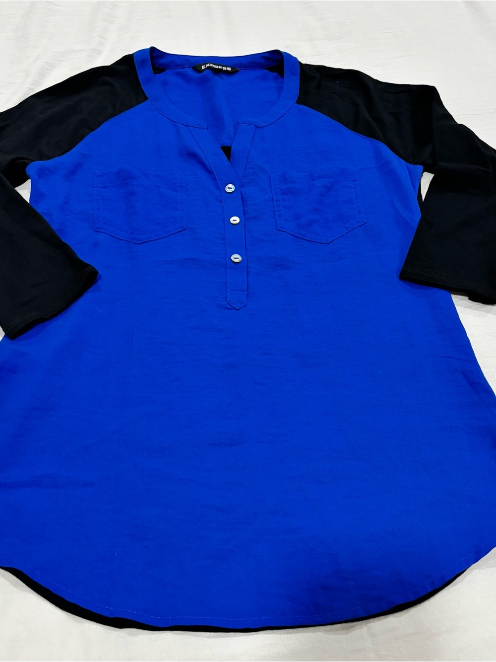 Express Blue Black Colorblock 3/4 Sleeve Blouse XS